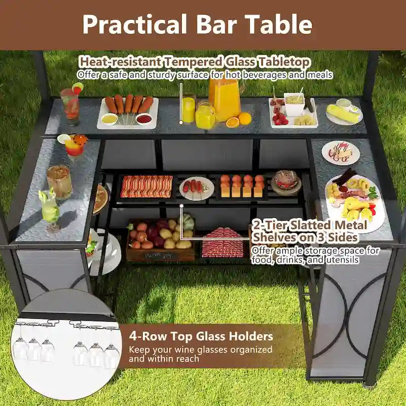 Ensemble gazebo-barbecue Costway 6,5 x 4 x 8 pi avec 2 tabourets de bar, en acier trempé - Voir les détails
