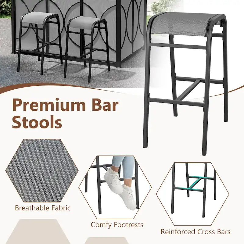 Ensemble gazebo-barbecue Costway 6,5 x 4 x 8 pi avec 2 tabourets de bar, en acier trempé - Voir les détails