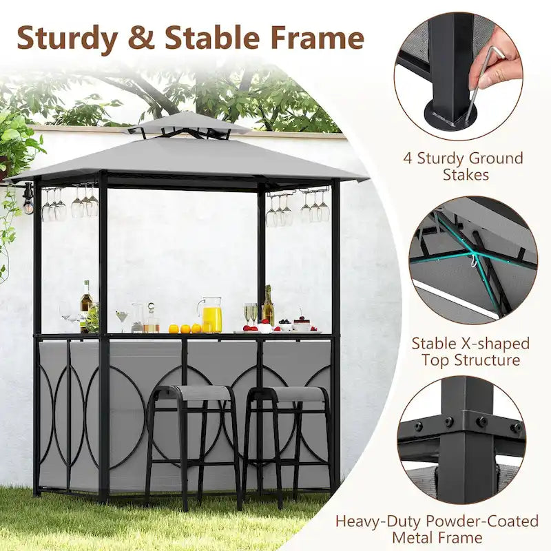 Ensemble gazebo-barbecue Costway 6,5 x 4 x 8 pi avec 2 tabourets de bar, en acier trempé - Voir les détails