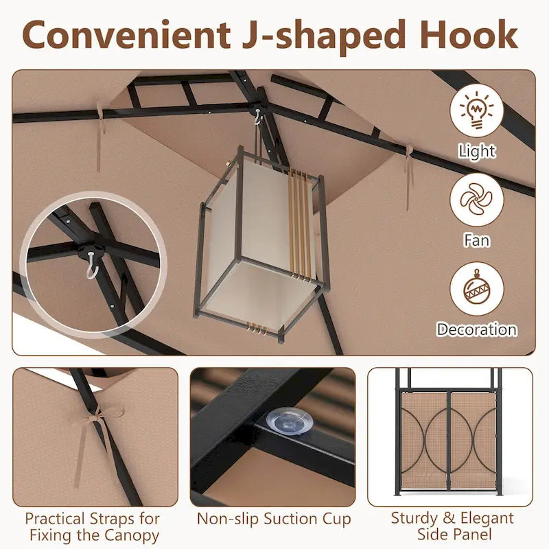 Ensemble gazebo-barbecue Costway 6,5 x 4 x 8 pi avec 2 tabourets de bar, en acier trempé - Voir les détails
