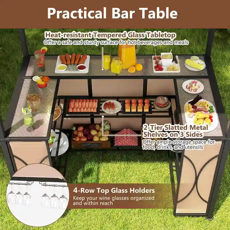 Ensemble gazebo-barbecue Costway 6,5 x 4 x 8 pi avec 2 tabourets de bar, en acier trempé - Voir les détails
