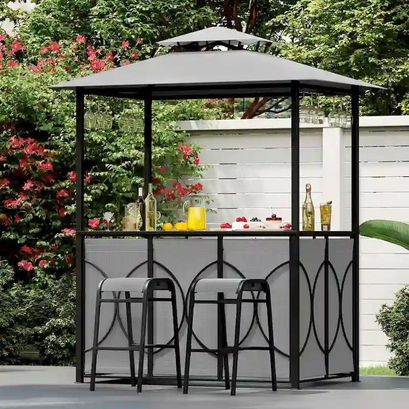 Ensemble gazebo-barbecue Costway 6,5 x 4 x 8 pi avec 2 tabourets de bar, en acier trempé - Voir les détails
