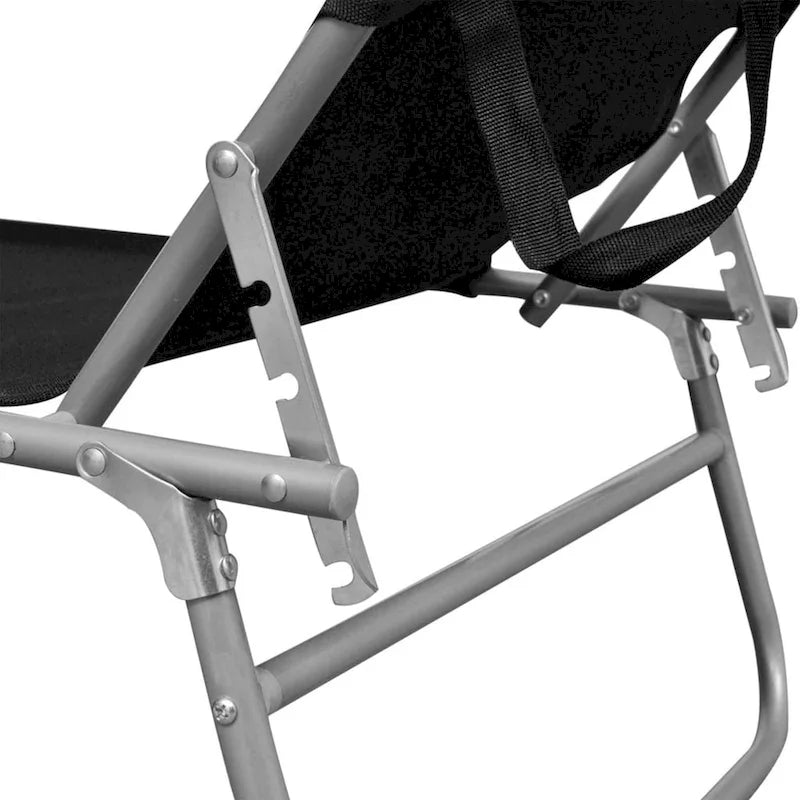 Chaise longue pliante d'extérieur Keli, avec auvent, en polyester noir, 188 cm (74 pouces).
