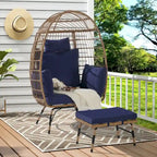 Fauteuil œuf en rotin tressé avec repose-pieds et coussins pour véranda, jardin, balcon