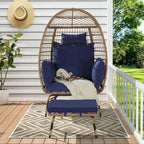 Fauteuil œuf en rotin tressé avec repose-pieds et coussins pour véranda, jardin, balcon