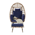 Fauteuil œuf en rotin tressé avec repose-pieds et coussins pour véranda, jardin, balcon