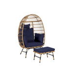 Fauteuil œuf en rotin tressé avec repose-pieds et coussins pour véranda, jardin, balcon