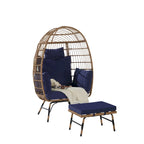 Fauteuil œuf en rotin tressé avec repose-pieds et coussins pour véranda, jardin, balcon