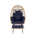 Fauteuil œuf en rotin tressé avec repose-pieds et coussins pour véranda, jardin, balcon