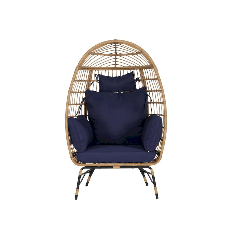 Fauteuil œuf en rotin tressé avec repose-pieds et coussins pour véranda, jardin, balcon