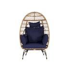 Fauteuil œuf en rotin tressé avec repose-pieds et coussins pour véranda, jardin, balcon