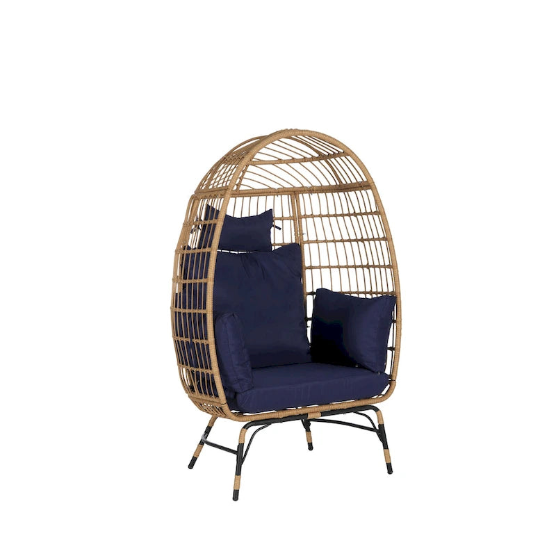 Fauteuil œuf en rotin tressé avec repose-pieds et coussins pour véranda, jardin, balcon