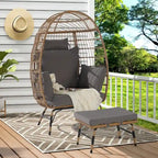 Fauteuil œuf en rotin tressé avec repose-pieds et coussins pour véranda, jardin, balcon