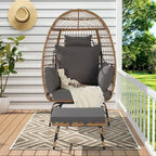 Fauteuil œuf en rotin tressé avec repose-pieds et coussins pour véranda, jardin, balcon