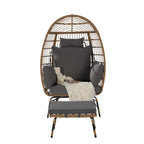 Fauteuil œuf en rotin tressé avec repose-pieds et coussins pour véranda, jardin, balcon