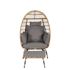Fauteuil œuf en rotin tressé avec repose-pieds et coussins pour véranda, jardin, balcon
