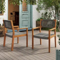 Ensemble de 2 chaises de salle à manger tressées en bois d'acacia et teck gris foncé et corde, pour terrasse extérieure, 89 cm (35 po)