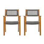 Ensemble de 2 chaises de salle à manger tressées en bois d'acacia et teck gris foncé et corde, pour terrasse extérieure, 89 cm (35 po)