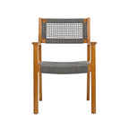 Ensemble de 2 chaises de salle à manger tressées en bois d'acacia et teck gris foncé et corde, pour terrasse extérieure, 89 cm (35 po)