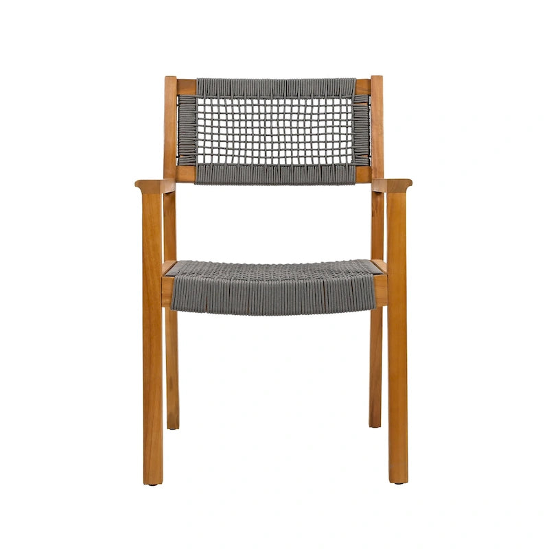 Ensemble de 2 chaises de salle à manger tressées en bois d'acacia et teck gris foncé et corde, pour terrasse extérieure, 89 cm (35 po)