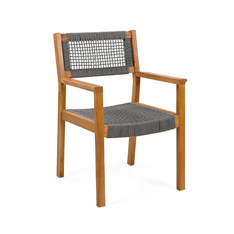 Ensemble de 2 chaises de salle à manger tressées en bois d'acacia et teck gris foncé et corde, pour terrasse extérieure, 89 cm (35 po)