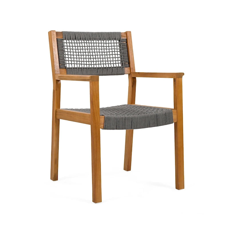 Ensemble de 2 chaises de salle à manger tressées en bois d'acacia et teck gris foncé et corde, pour terrasse extérieure, 89 cm (35 po)