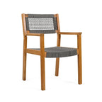 Ensemble de 2 chaises de salle à manger tressées en bois d'acacia et teck gris foncé et corde, pour terrasse extérieure, 89 cm (35 po)