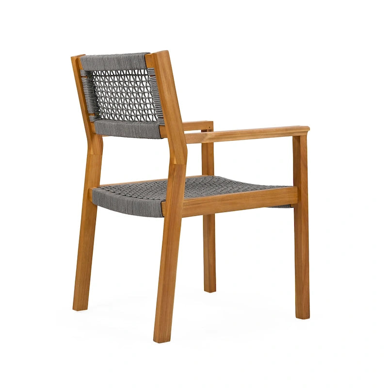 Ensemble de 2 chaises de salle à manger tressées en bois d'acacia et teck gris foncé et corde, pour terrasse extérieure, 89 cm (35 po)