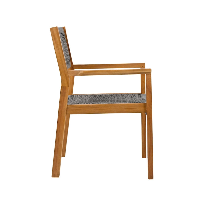 Ensemble de 2 chaises de salle à manger tressées en bois d'acacia et teck gris foncé et corde, pour terrasse extérieure, 89 cm (35 po)