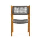 Ensemble de 2 chaises de salle à manger tressées en bois d'acacia et teck gris foncé et corde, pour terrasse extérieure, 89 cm (35 po)