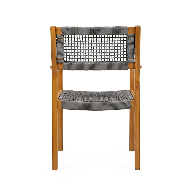 Ensemble de 2 chaises de salle à manger tressées en bois d'acacia et teck gris foncé et corde, pour terrasse extérieure, 89 cm (35 po)