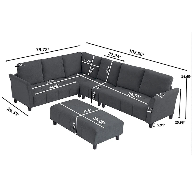 Canapé d'angle réversible de 102,56 po de largeur avec siège d'angle et banquette extensible