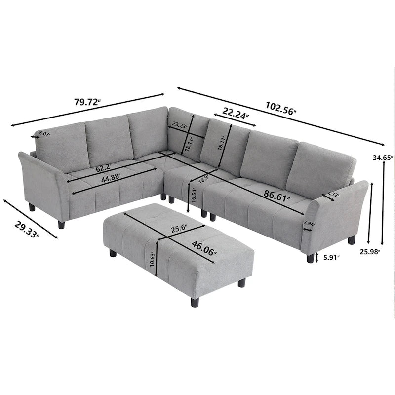 Canapé d'angle réversible de 102,56 po de largeur avec siège d'angle et banquette extensible