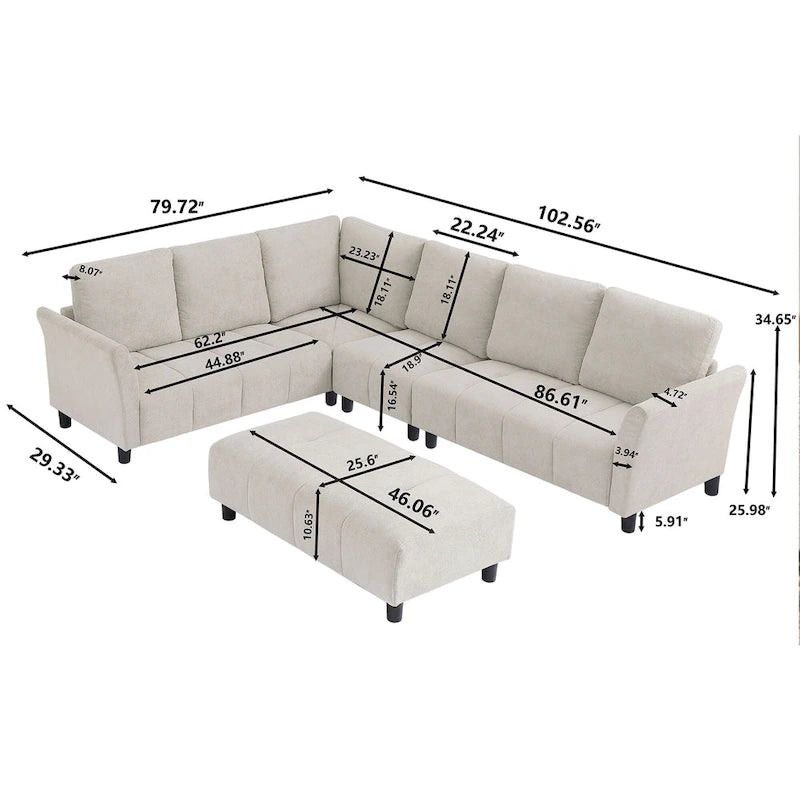 Canapé d'angle réversible de 102,56 po de largeur avec siège d'angle et banquette extensible