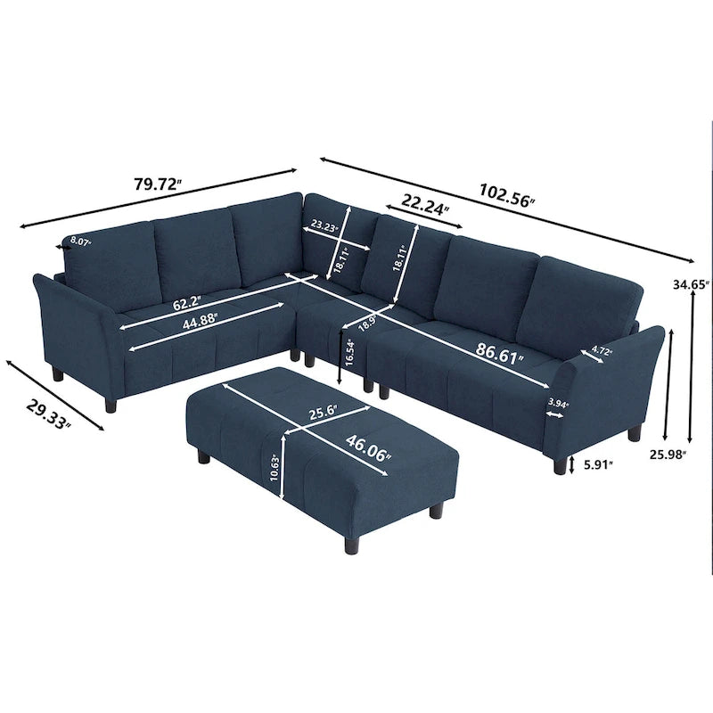 Canapé d'angle réversible de 102,56 po de largeur avec siège d'angle et banquette extensible