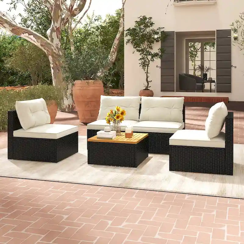 Ensemble de canapés de conversation en rotin Gymax 5 pièces pour patio, mobilier d'extérieur avec