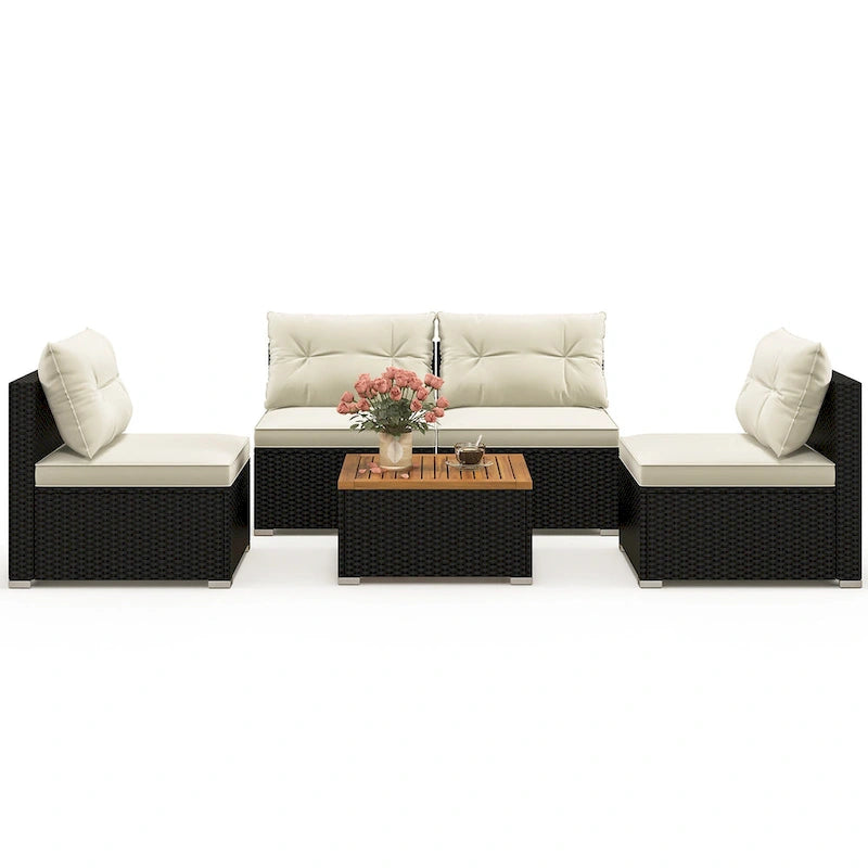 Ensemble de canapés de conversation en rotin Gymax 5 pièces pour patio, mobilier d'extérieur avec