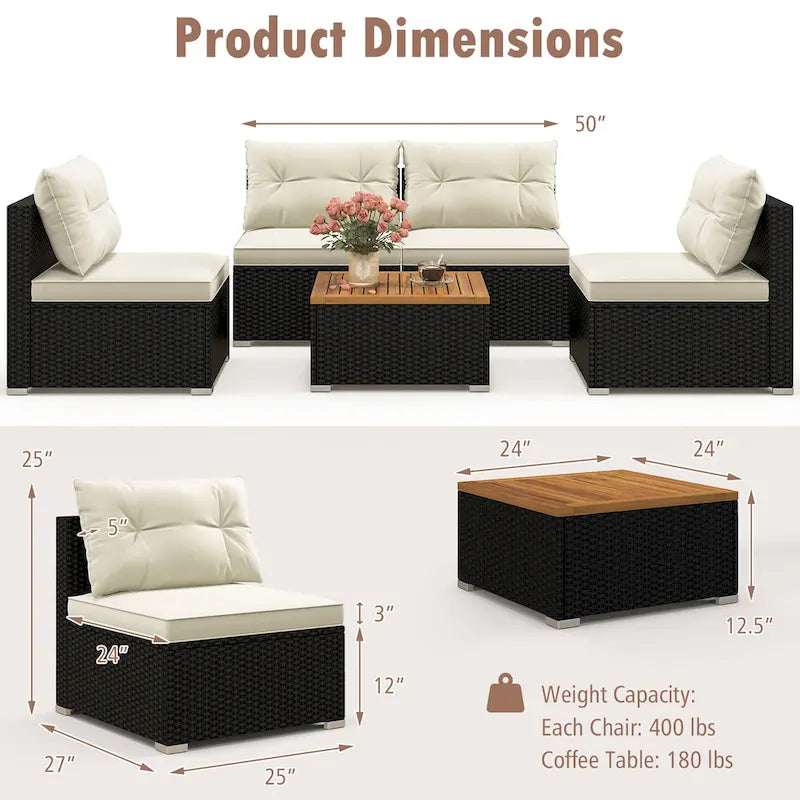 Ensemble de canapés de conversation en rotin Gymax 5 pièces pour patio, mobilier d'extérieur avec