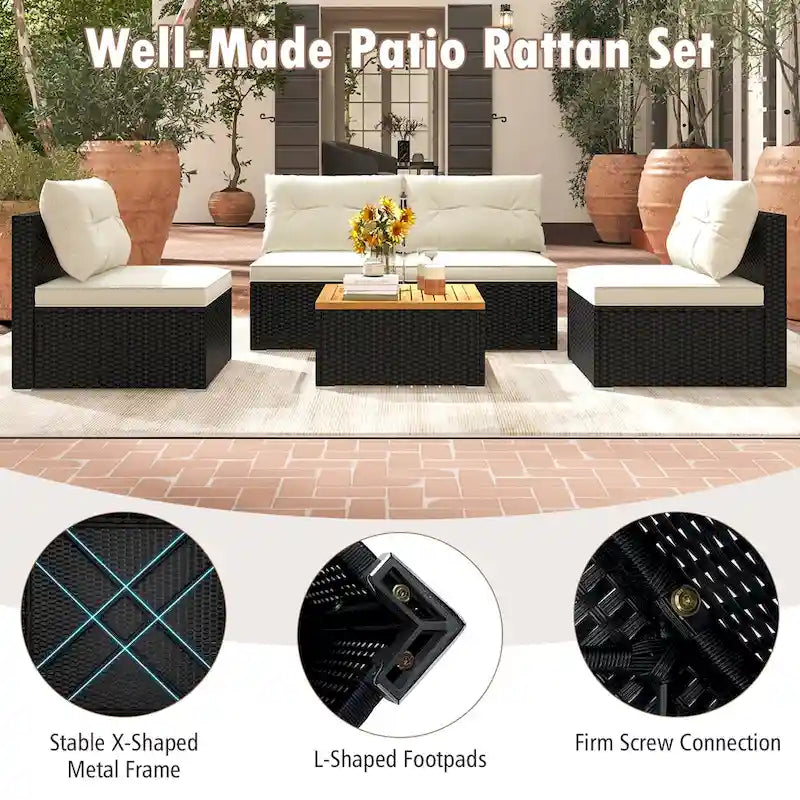 Ensemble de canapés de conversation en rotin Gymax 5 pièces pour patio, mobilier d'extérieur avec