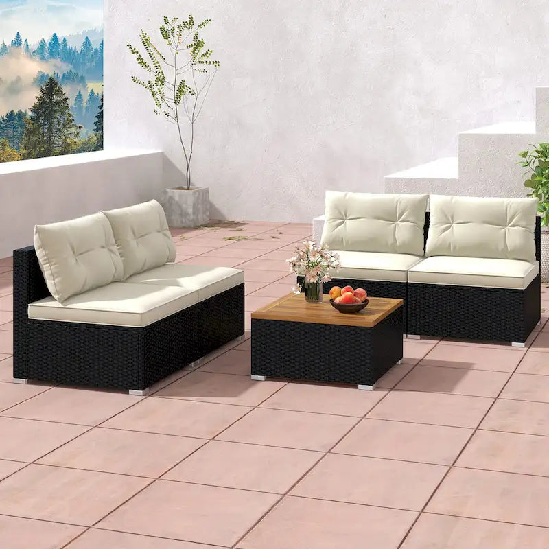 Ensemble de canapés de conversation en rotin Gymax 5 pièces pour patio, mobilier d'extérieur avec