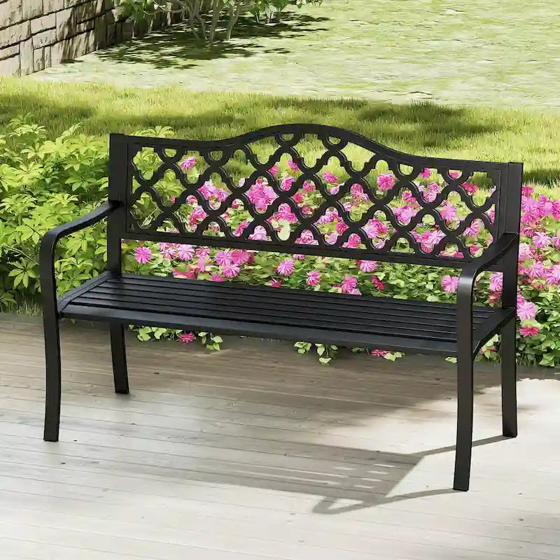 Banc de jardin Costway 50,5 po en métal à lattes pour 2 à 3 personnes - Voir les détails