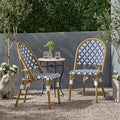 Chaise de bistrot française blanche et marine en aluminium et rotin PE, mobilier de terrasse et de café, hauteur 89 cm (35 pouces).