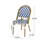 Chaise de bistrot française blanche et marine en aluminium et rotin PE, mobilier de terrasse et de café, hauteur 89 cm (35 pouces).