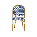 Chaise de bistrot française blanche et marine en aluminium et rotin PE, mobilier de terrasse et de café, hauteur 89 cm (35 pouces).