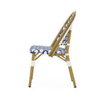 Chaise de bistrot française blanche et marine en aluminium et rotin PE, mobilier de terrasse et de café, hauteur 89 cm (35 pouces).