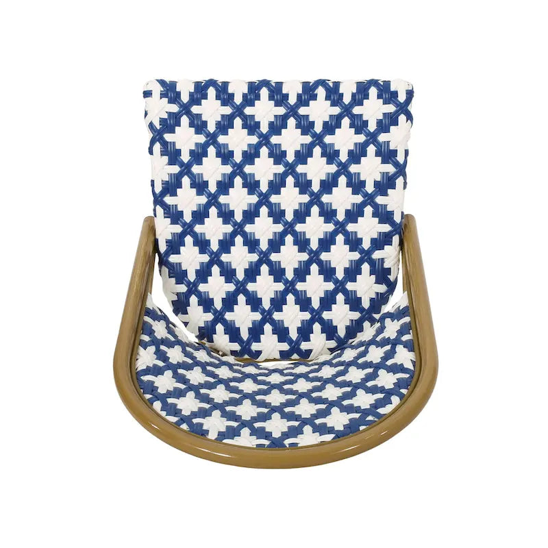Chaise de bistrot française blanche et marine en aluminium et rotin PE, mobilier de terrasse et de café, hauteur 89 cm (35 pouces).