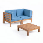 Ensemble de canapé d'extérieur 3 pièces avec table basse, bleu
