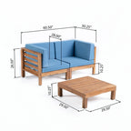 Ensemble de canapé d'extérieur 3 pièces avec table basse, bleu