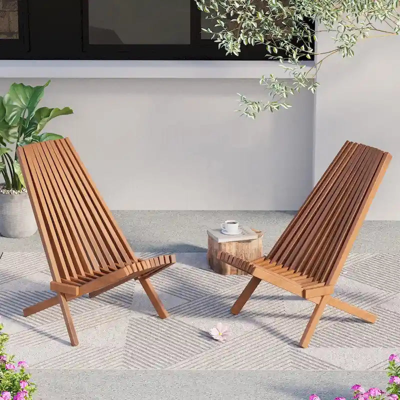 Ensemble de 2 chaises pliantes en bois d'acacia EROMMY - Modèles standard et corde - Idéales pour le jardin, le camping et le balcon.