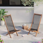 Ensemble de 2 chaises pliantes en bois d'acacia EROMMY - Modèles standard et corde - Idéales pour le jardin, le camping et le balcon.